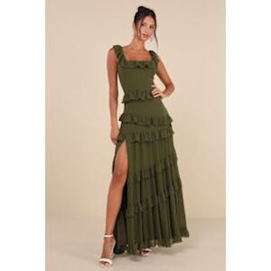 Lulu's Olive Green Ruffled Maxi Dress